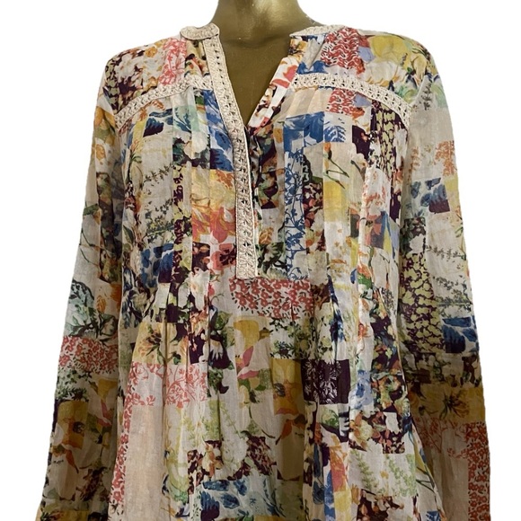 Anthropologie MAEVE Abella Floral CottageCore PINTUCK Babydoll Tunic TOP Size 6 - Picture 3 of 16